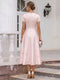 A-Line/Princess Scoop Short Sleeves Tea-Length Cocktail Dresses With 3D Floral & Pleats