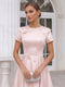 A-Line/Princess Scoop Short Sleeves Tea-Length Cocktail Dresses With 3D Floral & Pleats