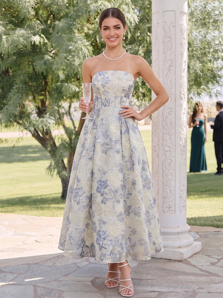 A-Line/Princess Strapless Sleeveless Ankle-Length Wedding Guest Dresses with Ruched