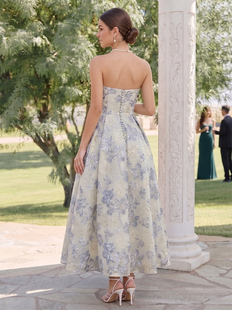 A-Line/Princess Strapless Sleeveless Ankle-Length Wedding Guest Dresses with Ruched