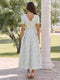 A-Line/Princess V Neck Short Sleeves Tea-Length Wedding Guest Dresses with Ruched