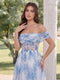 A-Line/Princess Off the Shoulder Short Sleeves Tea-Length Wedding Guest Dresses with Ruched & Pleats