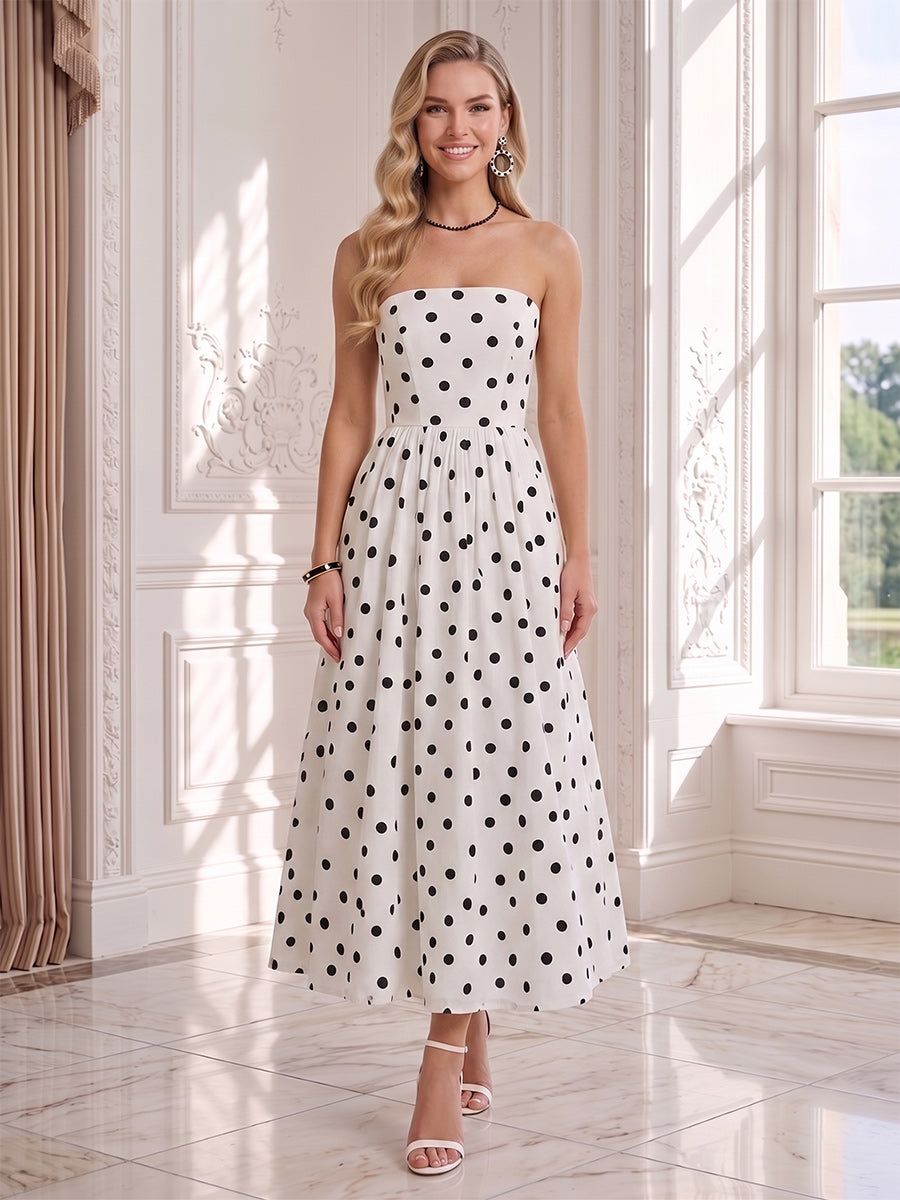 Lavetir A-Line/Princess Strapless Sleeveless Ankle-Length Wedding Guest Dresses with Ruched 2026