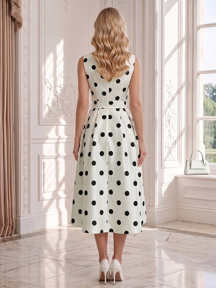 A-Line/Princess V Neck Sleeveless Tea-Length Wedding Guest Dresses with Ruched &amp; Bowknot