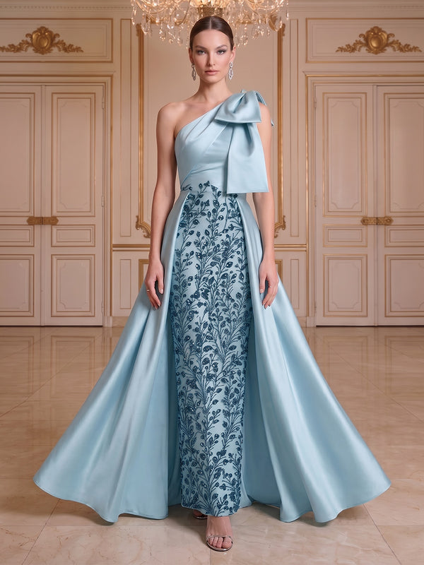 Trumpet/Mermaid One-Shoulder Sleeveless Floor-Length Evening Dresses with Bowknot & Embroidery