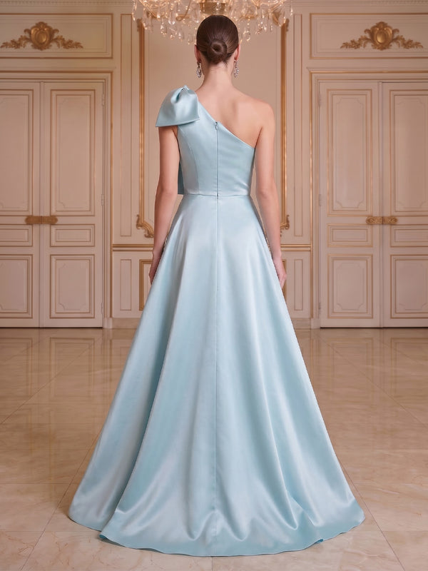 Trumpet/Mermaid One-Shoulder Sleeveless Floor-Length Evening Dresses with Bowknot & Embroidery