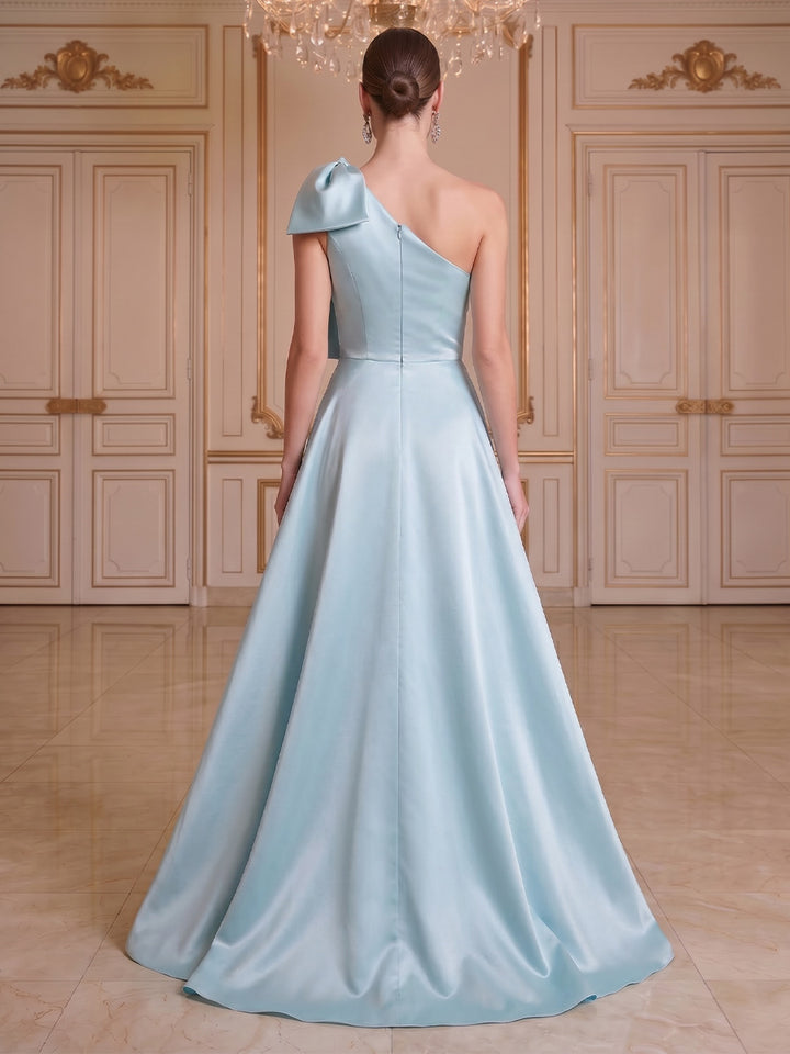 Trumpet/Mermaid One-Shoulder Sleeveless Floor-Length Evening Dresses with Bowknot &amp; Embroidery