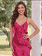 Sheath/Column Spaghetti Straps Sleeveless Ankle-Length Wedding Guest Dresses with Split Side & Ruffles