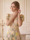 A-Line/Princess V-Neck Puff Sleeves Tea-Length Wedding Guest Dresses with Embroidery