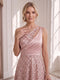 A-Line/Princess One-Shoulder Sleeveless Tea-Length Wedding Guest Dresses with Ruched & Sequins
