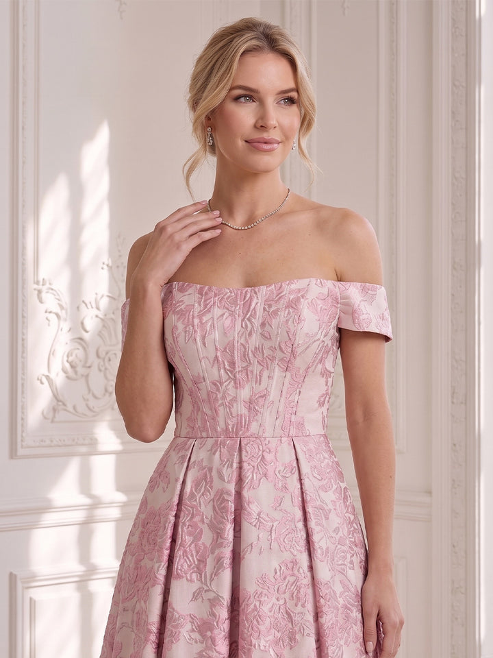 A-Line/Princess Off the Shoulder Sleeveless Tea-Length Wedding Guest Dresses with Ruched