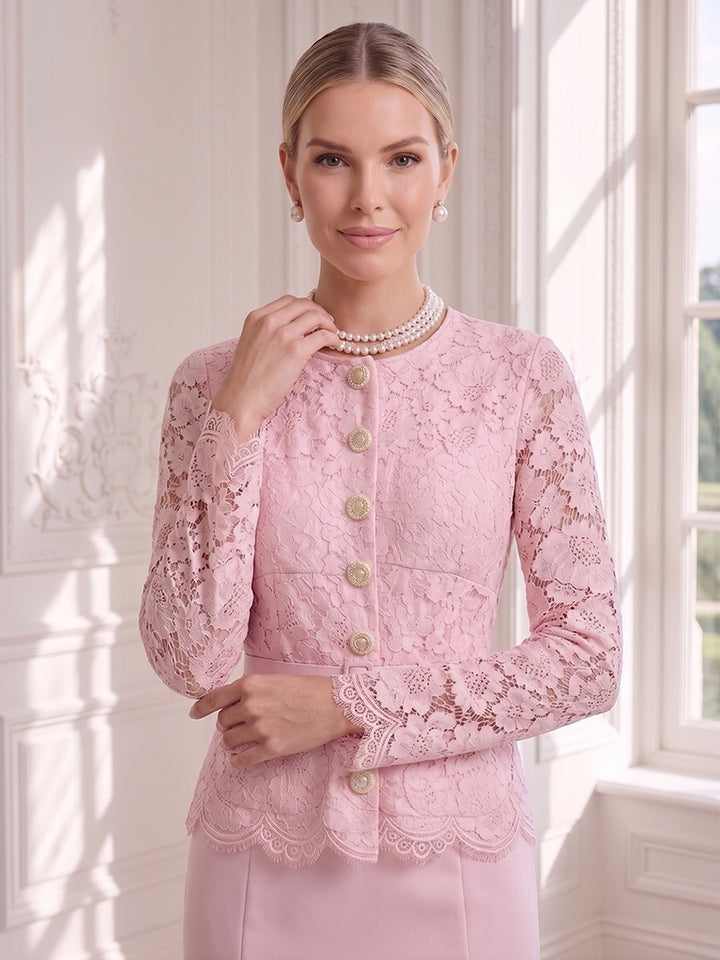 Trumpet/Mermaid 2 Pieces Scoop Long Sleeves Tea-Length Wedding Guest Dresses with Belt &amp; Lace
