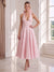 A-Line/Princess Halter Sleeveless Tea-Length Wedding Guest Dresses with Bowknot