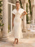 Trumpet/Mermaid V-Neck Short Sleeves Tea-Length Wedding Guest Dresses with 3D Floral