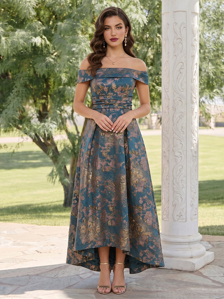 A-Line/Princess Off the Shoulder Sleeveless Asymmetrical Wedding Guest Dresses with Ruched