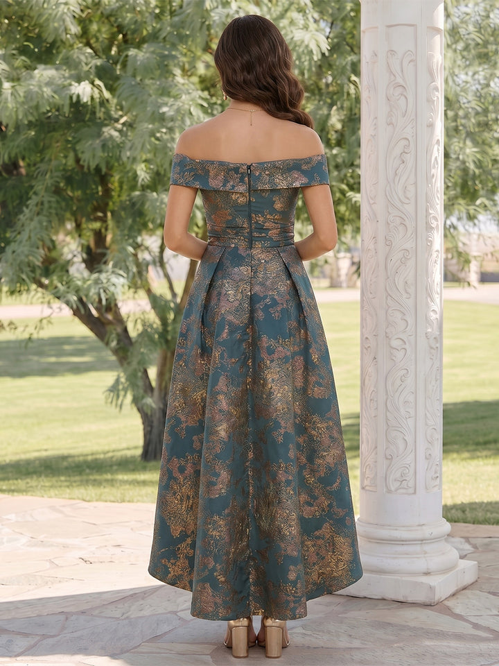 A-Line/Princess Off the Shoulder Sleeveless Asymmetrical Wedding Guest Dresses with Ruched