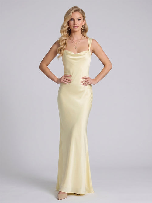 Sheath/Column Asymmetrical Sleeveless Sweep train Long Bridesmaid Dresses With Ruched