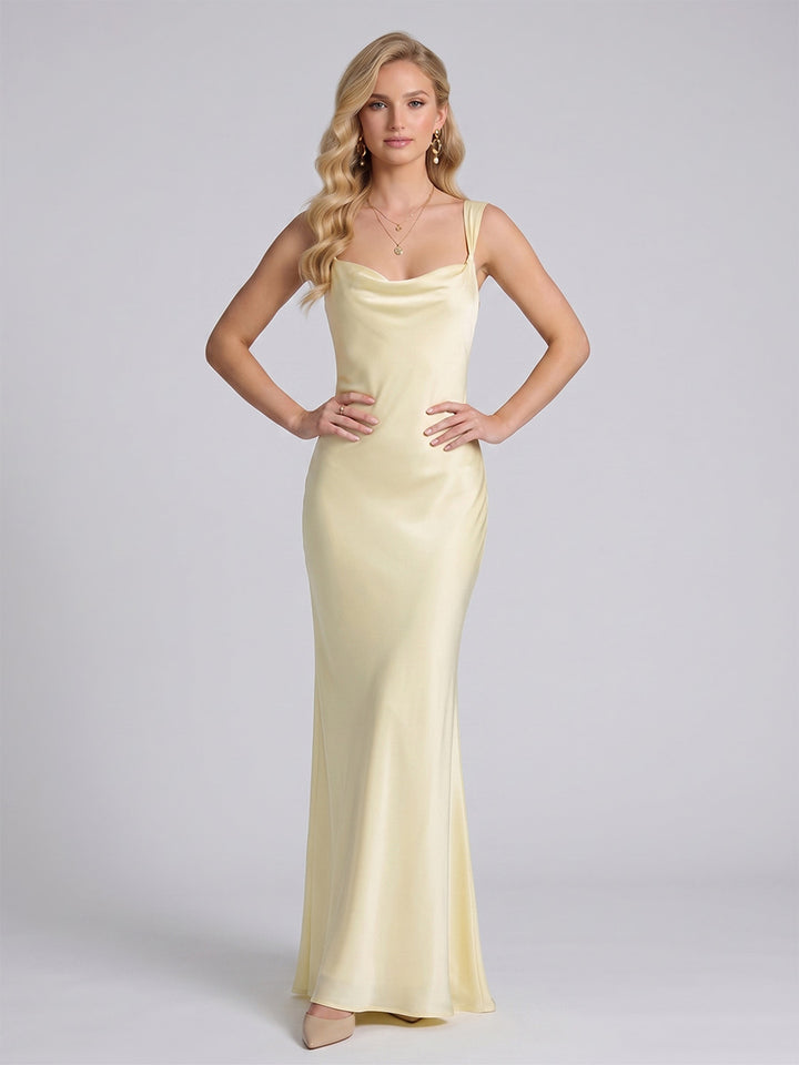 Sheath/Column Asymmetrical Sleeveless Sweep train Long Bridesmaid Dresses With Ruched