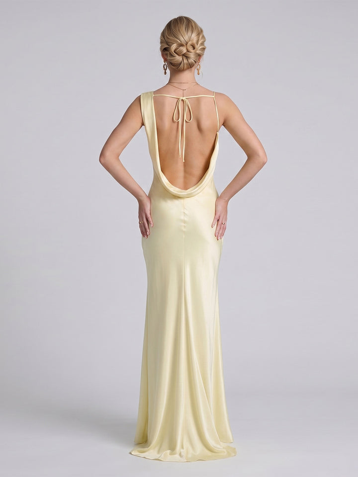 Sheath/Column Asymmetrical Sleeveless Sweep train Long Bridesmaid Dresses With Ruched