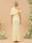 Sheath/Column Asymmetrical Cap Sleeves Floor-Length Long Bridesmaid Dresses With Ruched & 3D Floral