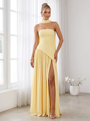 A-Line/Princess Strapless Sleeveless Floor-Length Bridesmaid Dresses with Scarf & Split Side