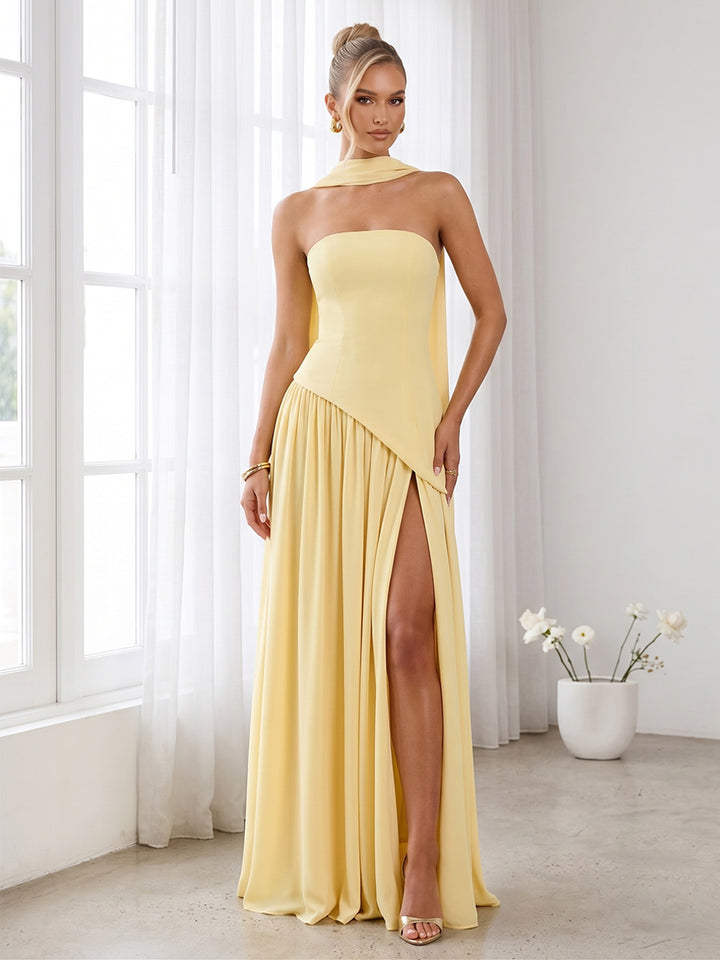A-Line/Princess Strapless Sleeveless Floor-Length Bridesmaid Dresses with Scarf &amp; Split Side