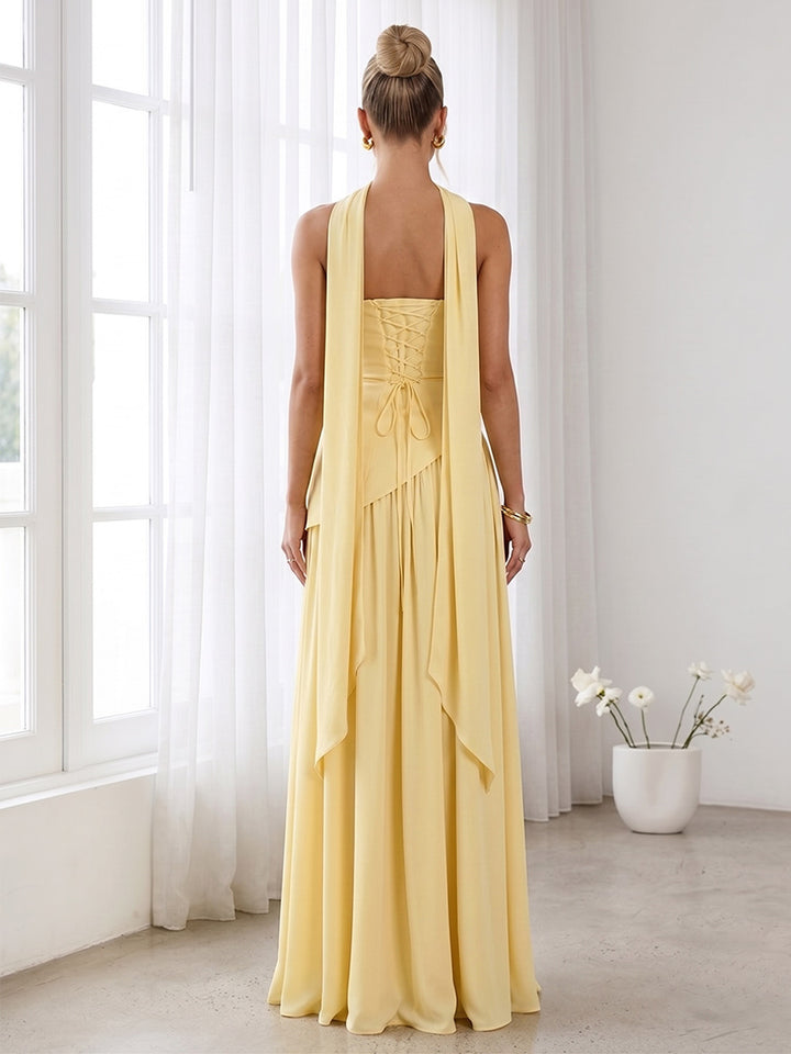 A-Line/Princess Strapless Sleeveless Floor-Length Bridesmaid Dresses with Scarf &amp; Split Side