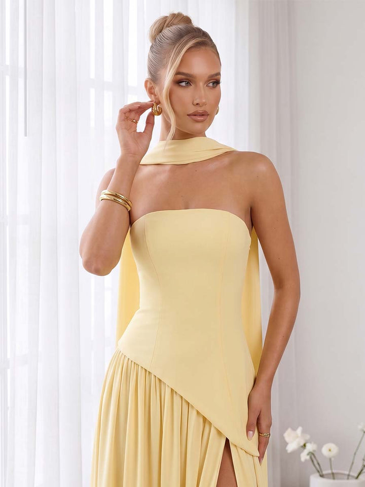 A-Line/Princess Strapless Sleeveless Floor-Length Bridesmaid Dresses with Scarf &amp; Split Side