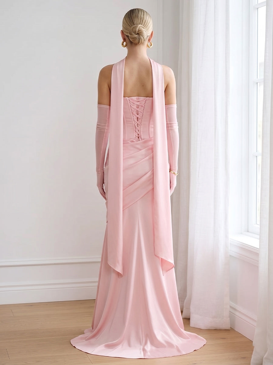Trumpet/Mermaid Strapless Sleeveless Floor-Length Bridesmaid Dresses with Scarf &amp; Ruched