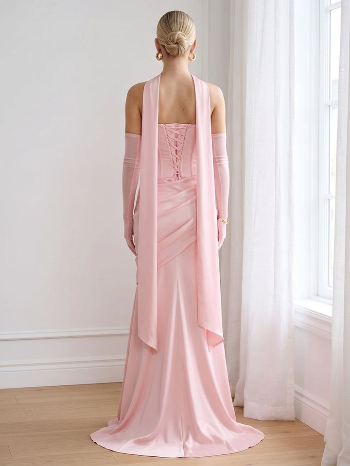 Trumpet/Mermaid Strapless Sleeveless Floor-Length Bridesmaid Dresses with Scarf &amp; Ruched