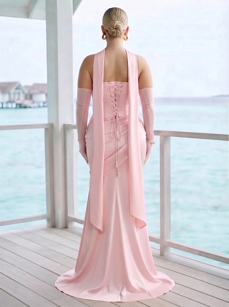 Trumpet/Mermaid Strapless Sleeveless Floor-Length Plus Size Bridesmaid Dresses with Scarf &amp; Ruched
