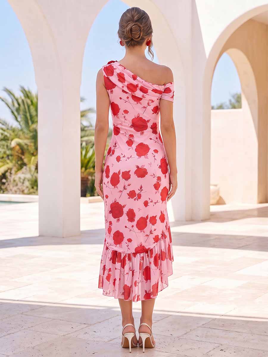 Trumpet/Mermaid One-shoulder Sleeveless Asymmetrical Cocktail Dresses With Ruffles &amp; 3D Floral