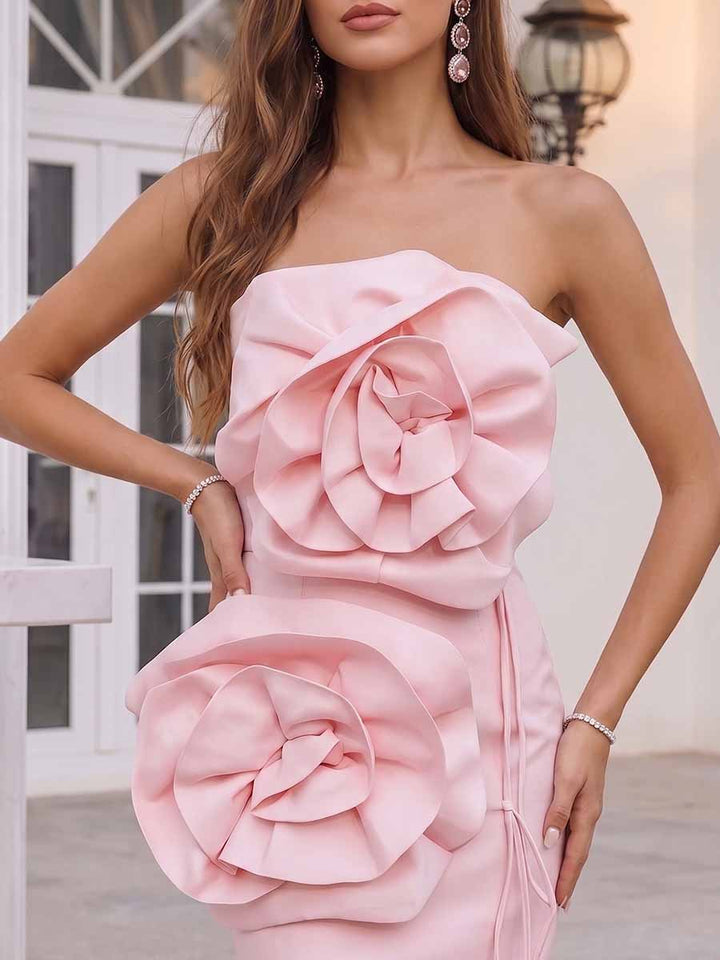 Sheath/Column Strapless Sleeveless Tea-Length Cocktail Dresses With 3D Floral