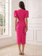 Sheath/Column Scoop Puff Sleeves Tea-Length Cocktail Dresses With Flower