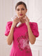 Sheath/Column Scoop Puff Sleeves Tea-Length Cocktail Dresses With Flower