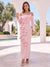 Sheath/Column Off-the-Shoulder Long Sleeves Ankle-Length Cocktail Dresses With 3D Floral