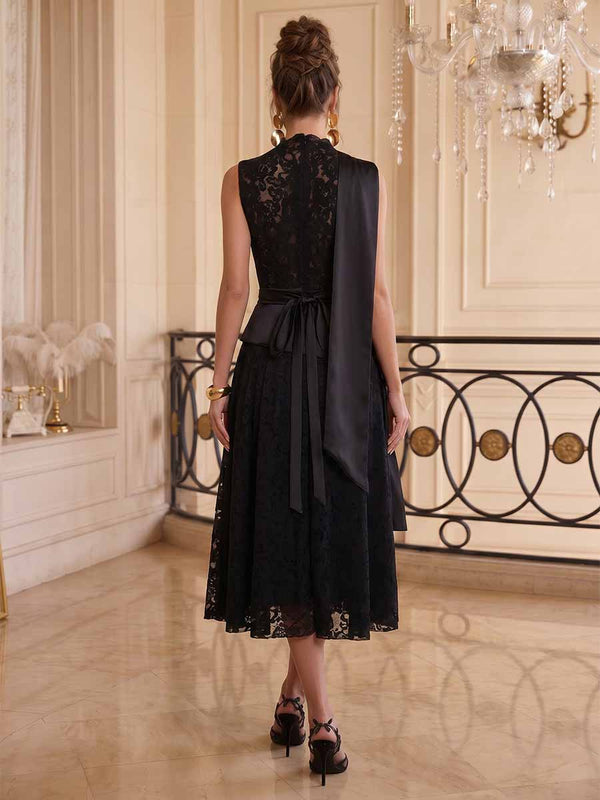 A-Line/Princess High Neck Sleeveless Asymmetrical Cocktail Dresses With Pleats & Lace
