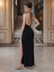 Sheath/Column Halter Sleeveless Ankle-Length Cocktail Dresses With 3D Floral & Split Side