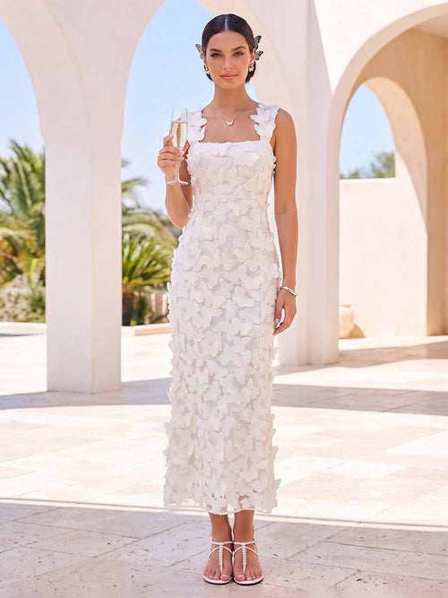 Lavetir Sheath/Column Square Neck Sleeveless Ankle-Length Cocktail Dresses With 3D Floral 2026