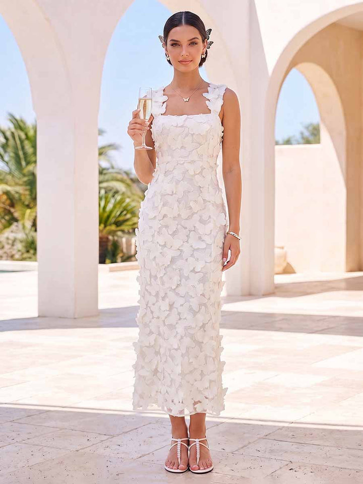 Sheath/Column Square Neck Sleeveless Ankle-Length Cocktail Dresses With 3D Floral