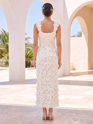 Sheath/Column Square Neck Sleeveless Ankle-Length Cocktail Dresses With 3D Floral