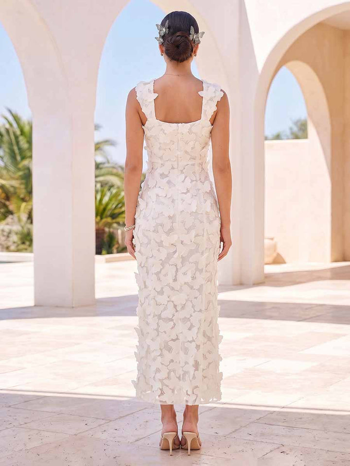 Sheath/Column Square Neck Sleeveless Ankle-Length Cocktail Dresses With 3D Floral
