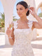 Sheath/Column Square Neck Sleeveless Ankle-Length Cocktail Dresses With 3D Floral
