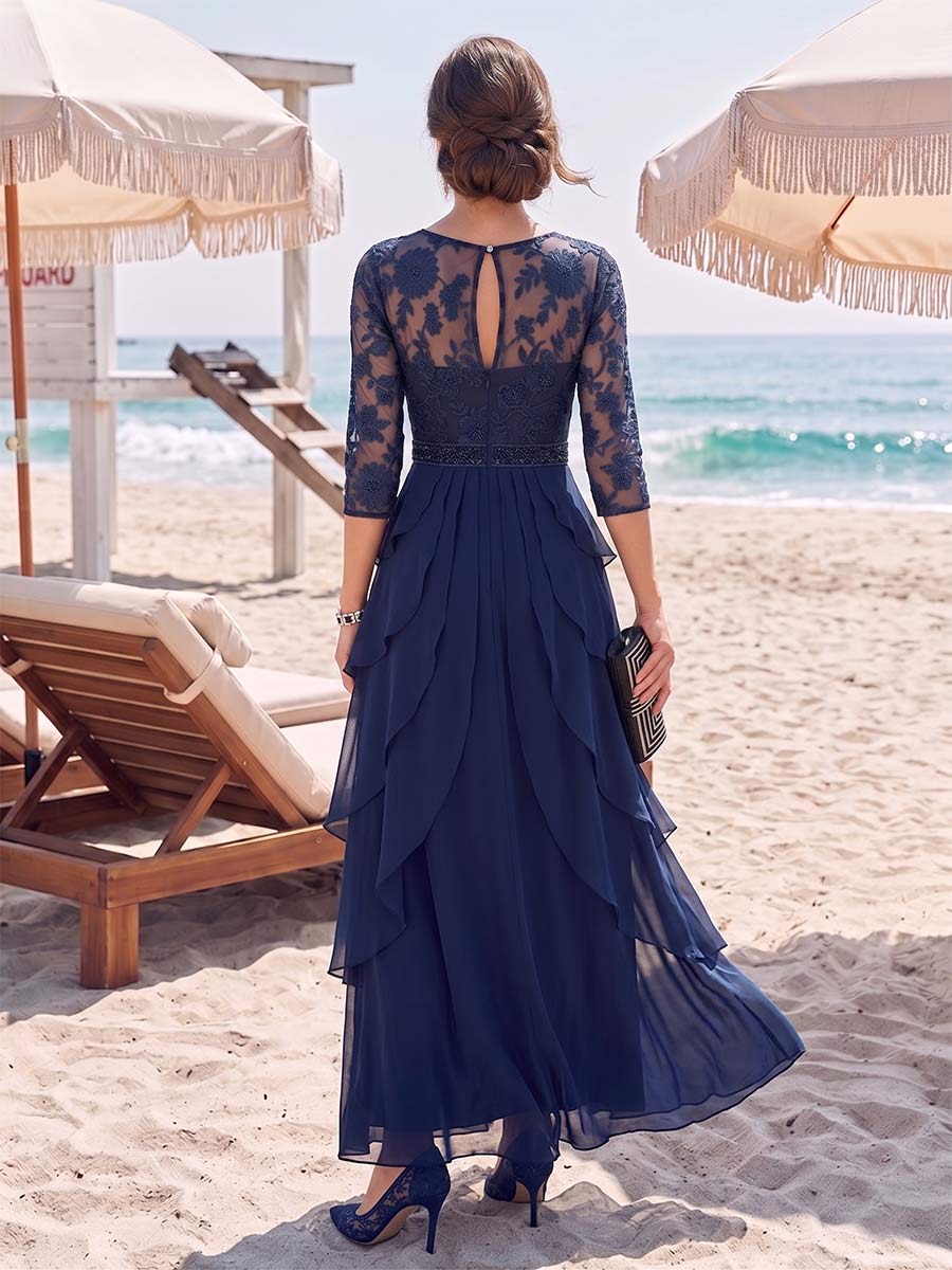A-Line/Princess 3/4 Sleeves Scoop Floor-Length Mother Of The Bride Dresses With Appliques &amp; Lace