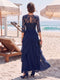 A-Line/Princess 3/4 Sleeves Scoop Floor-Length Mother Of The Bride Dresses With Appliques & Lace