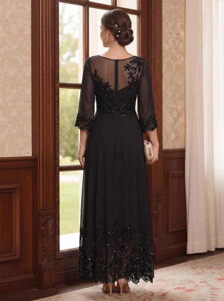 A-Line/Princess Scoop Long Sleeves Ankle Length Mother of the Bride Dresses With Embroidery &amp; Lace