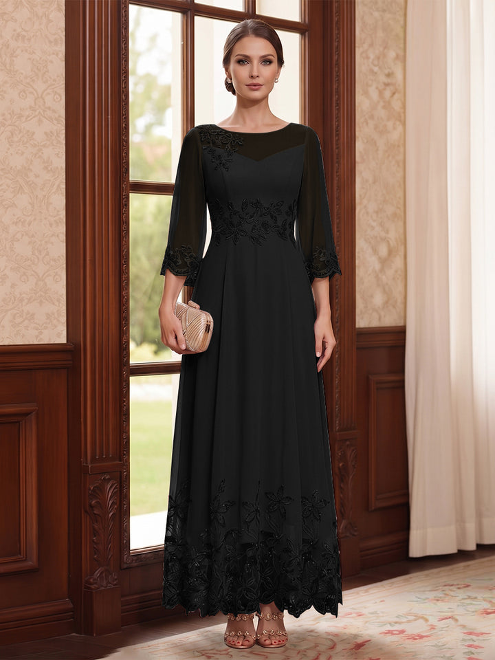 A-Line/Princess Scoop Long Sleeves Ankle Length Mother of the Bride Dresses With Embroidery &amp; Lace