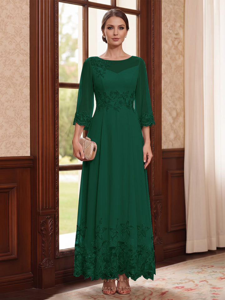 A-Line/Princess Scoop Long Sleeves Ankle Length Mother of the Bride Dresses With Embroidery &amp; Lace