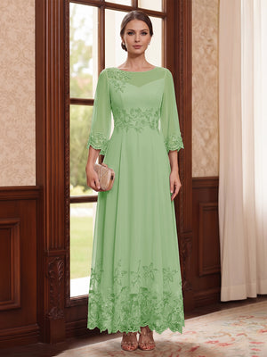 A-Line/Princess Scoop Long Sleeves Ankle Length Mother of the Bride Dresses With Embroidery & Lace