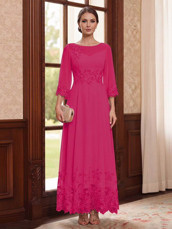A-Line/Princess Scoop Long Sleeves Ankle Length Mother of the Bride Dresses With Embroidery &amp; Lace